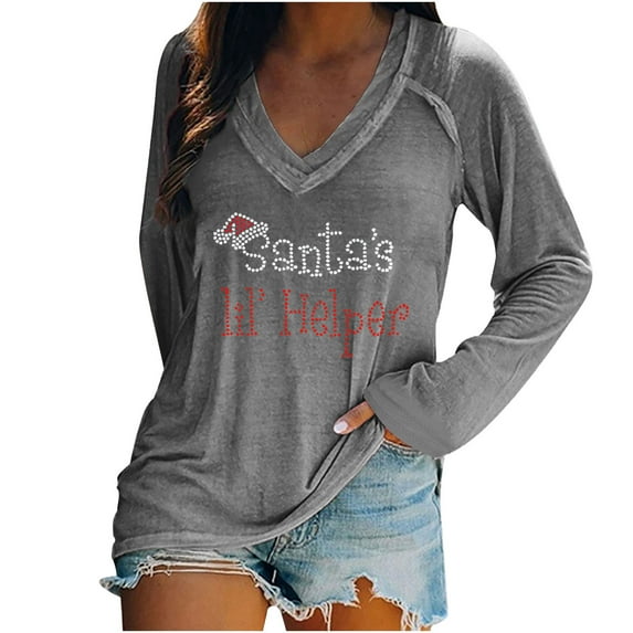 Deals under 10.00 LYXSSBYX Long Sleeve Shirts for Women Clearance Fashion Woman Causal V-Neck Printing Blouse Sleeve T-Shirt Tops