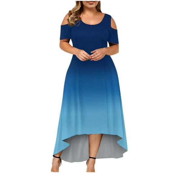 under 10.00 LYXSSBYX Plus Size Womens Dresses Fashion Women Summer Casual Short Sleeve Off The Shoulder Gradient Dress