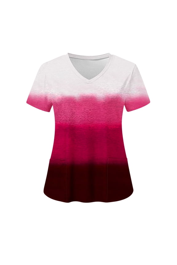 Scrubs for Women Tops with Print Women's Fashion Short Sleeve V-Neck Tops Working Uniform Printing Pocket Blouse Tops