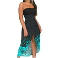 thumbnail image 1 of under 10.00 LYXSSBYX Summer Dresses for Women Women's Summer Print Strapless Long Dress Beach Split Dress Party Club Dress, 1 of 5