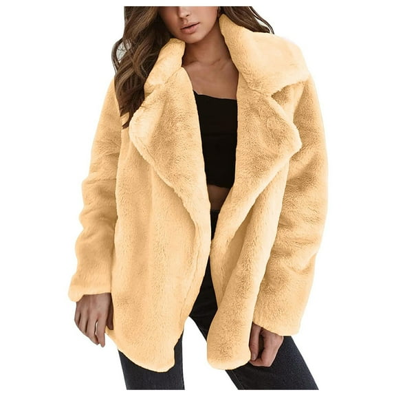 LYXSSBYX Winter Coats for Women Plus Size Women's Autumn/Winter Solid Color Cardigan Plush Lapel Coat Tops
