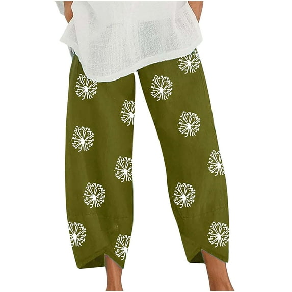 LYXSSBYX Womens Capri Pants with Pockets Women's Print Casual Loose Wide Leg Trousers Pocket Long Pants