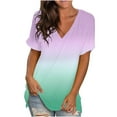 thumbnail image 1 of LYXSSBYX Womens Plus Size Shirts Summer Women's Fashion Gradient Printed Blouse V-neck Short Sleeve Loose T-shirt Tops, 1 of 7