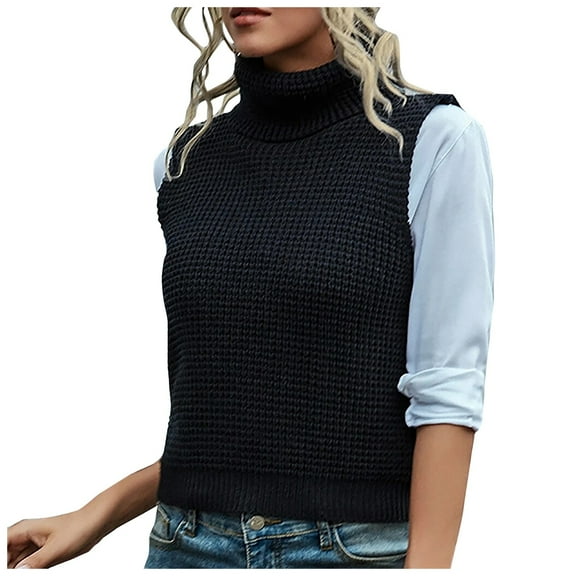 LYXSSBYX Womens Sweaters Plus Size Pullover Women's Casual Slim Sleeveless Turtleneck Sweater Knitted Pullover Vest