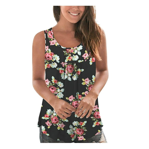 Deals under 10.00 LYXSSBYX Womens Tank Tops Clearance Fashion Women Printed Sleeveless Tops Button Pleated Casual Pullover Vest