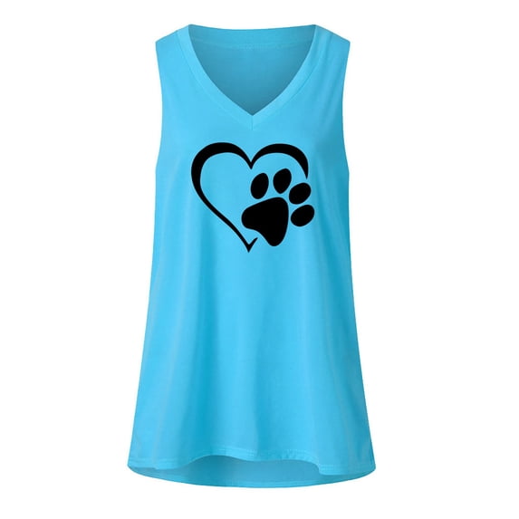 under 10.00 LYXSSBYX Womens Tank Tops Plus Size Women's Casual Loose Solid Love Print V-Neck Sleeveless Tank Tops