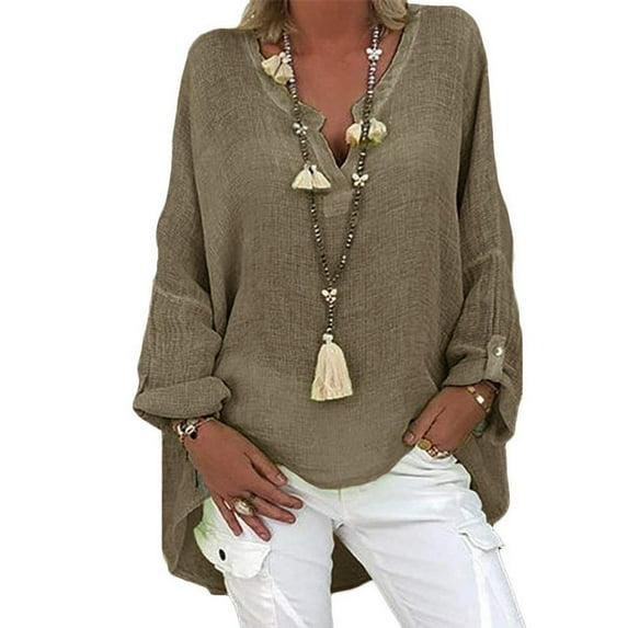 under 10.00 LYXSSBYX Womens Tops Long Sleeve Sale Plus Size Women Casual Long Sleeve Solid Color Loose V-Neck Shirt Blouse Top