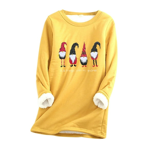 under 10.00 LYXSSBYX Womens Tops Long Sleeve Women Thick Fleece Sweatshirt Christmas Print Velvet Warm O-neck Underwear Top