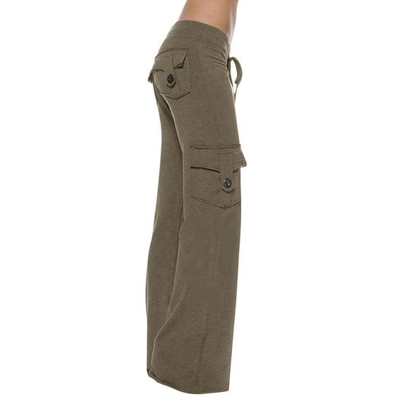 under 10.00 LYXSSBYX Yoga Gym Loose Pants Autumn Women Workout Out Leggings Stretch Waist Button PocketYoga Gym Loose Pants