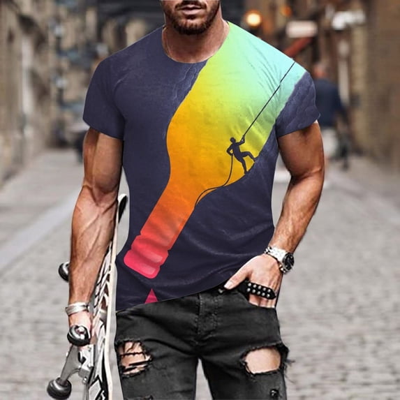 Deals under 5.00 LYXSSBYX Big and Tall Mens Shirts Short Sleeves Clearance Men's Fashion Summer Neckline T-Shirt 3D Printing Pattern Short Sleeve