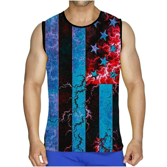 Deals under 5.00 LYXSSBYX Mens Tank Tops on Clearance Men Casual Round Neck Pullover Flag 3D Digital Printing T-shirt Tops Vest