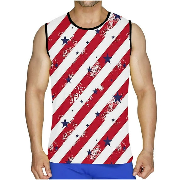 Deals under 5.00 LYXSSBYX Mens Tank Tops on Clearance Men Casual Round Neck Pullover Flag 3D Digital Printing T-shirt Tops Vest