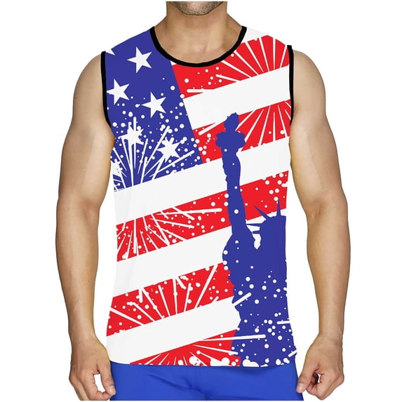 Deals under 5.00 LYXSSBYX Mens Tank Tops on Clearance Men Casual Round Neck Pullover Flag 3D Digital Printing T-shirt Tops Vest