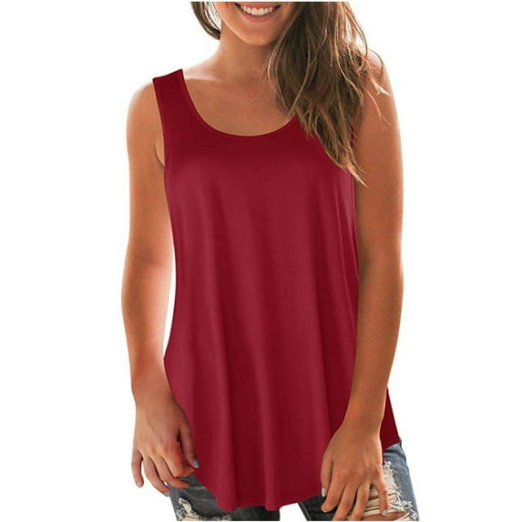 Deals under 5.00 LYXSSBYX Tank Tops for Women Plus Size Clearance Women's Fashion Solid Vest Round-Neck Loose Sleeveless T-shirt Pullover Tops
