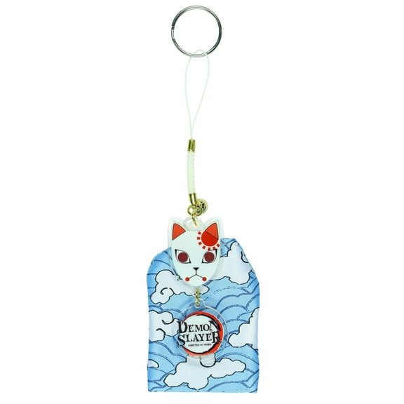 Demon Slayer Keychain Kitsune Warding Mask with Tanjiro Cloud Print Pouch