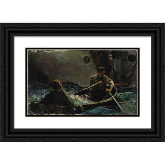 Dean Cornwell 24x16 Black Ornate Framed Double Matted Museum Art Print Titled: Couple in a Rowboat (circa 1915-1920)