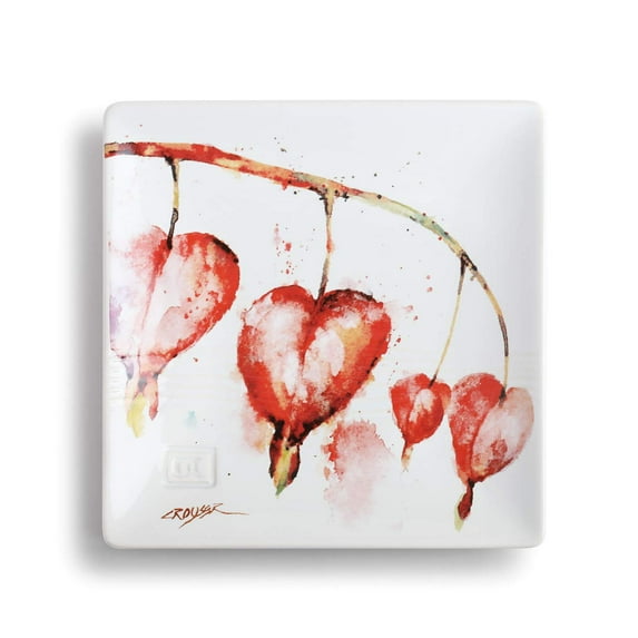 Dean Crouser Bleeding Heart Watercolor Red 7 x 7 Ceramic Stoneware Decorative Snack Plate