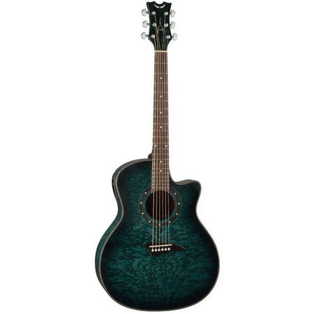 Dean Exotica Quilt Ash Acoustic/Electric Guitar - Trans Blue Satin