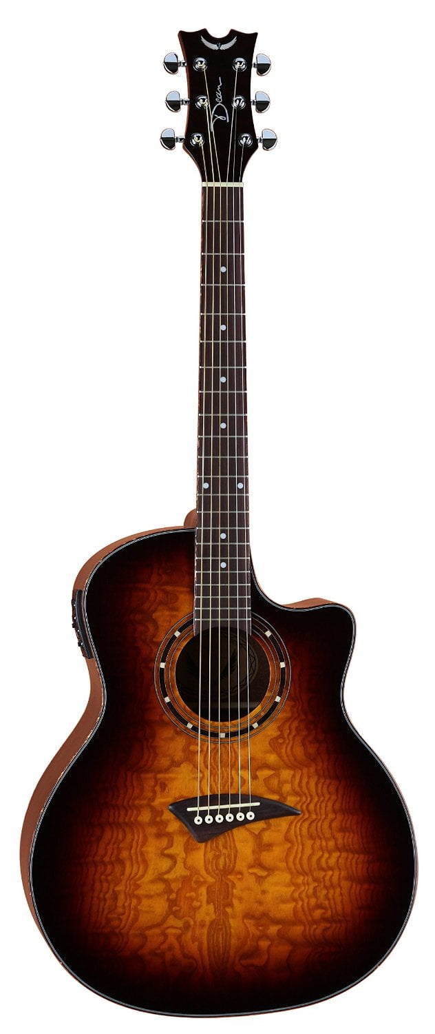 Dean EQA TBZ Acoustic Guitar Quilt Ash Top & Body Trans Braziliaburst Finish New