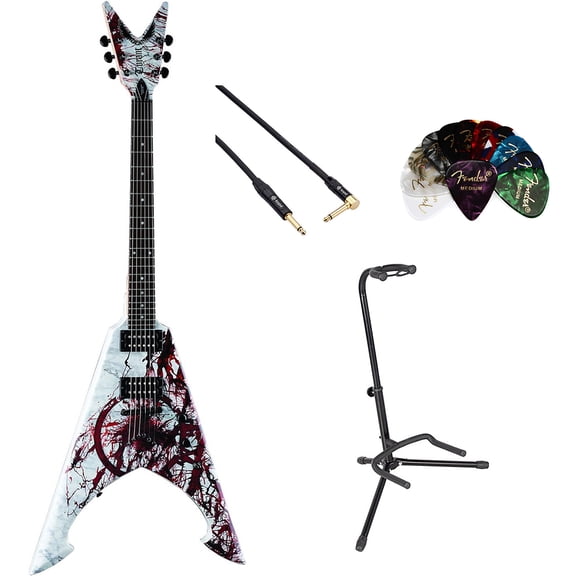 Dean Michael Amott Tyrant X Electric Guitar, Splatter Bundle with Gator Tripod Guitar Stand, Kopul 10' Instrument Cable and Classic Celluloid Guitar Picks, 12-Pack