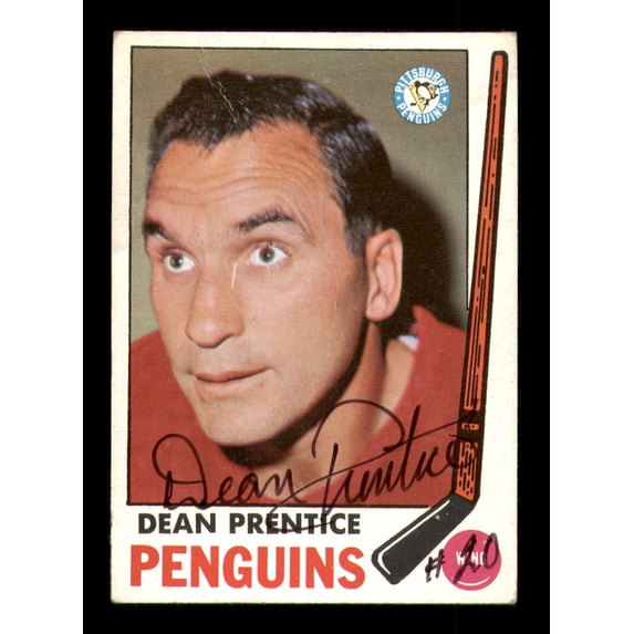 Dean Prentice Autographed 1969-70 Topps Card #115 Pittsburgh Penguins SKU #251199