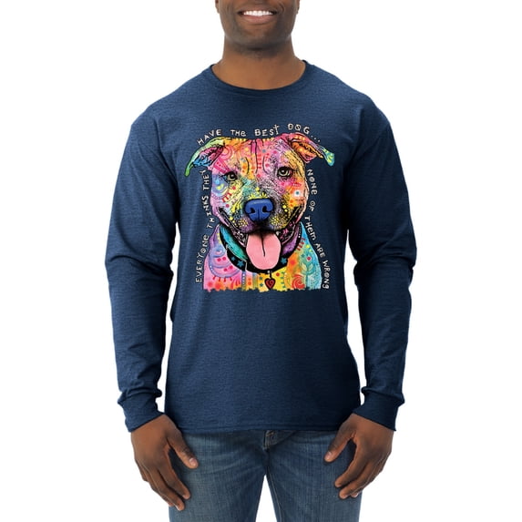 Dean Russo Best Dog Dog Lover Mens Long Sleeve Shirt, Vintage Heather Navy, 3X-Large