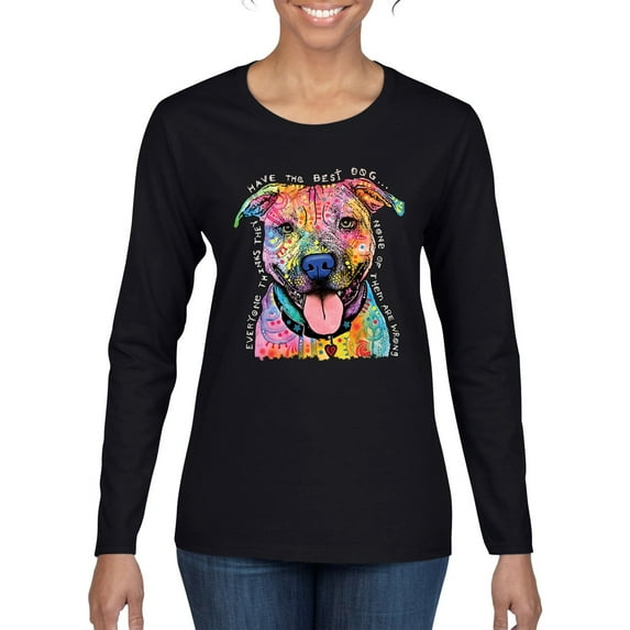 Dean Russo Best Dog Dog Lover Womens Graphic Long Sleeve T-Shirt, Black, Small