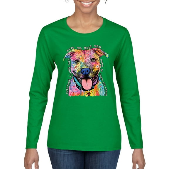 Dean Russo Best Dog Dog Lover Womens Graphic Long Sleeve T-Shirt, Kelly, X-Large