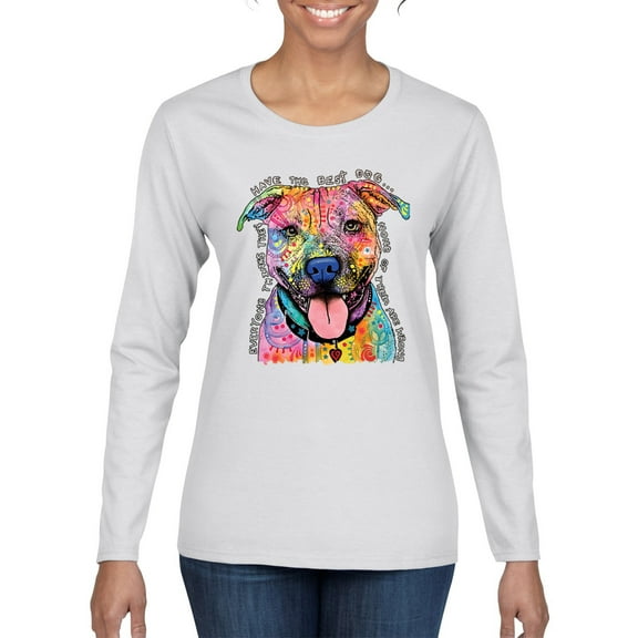 Dean Russo Best Dog Dog Lover Womens Graphic Long Sleeve T-Shirt, White, Medium