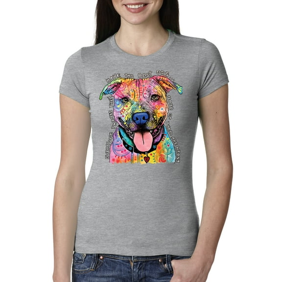 Dean Russo Best Dog Dog Lover Womens Slim Fit Junior Tee, Heather Grey, Small