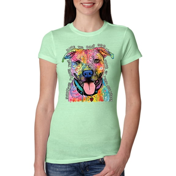 Dean Russo Best Dog Dog Lover Womens Slim Fit Junior Tee, Mint, Medium