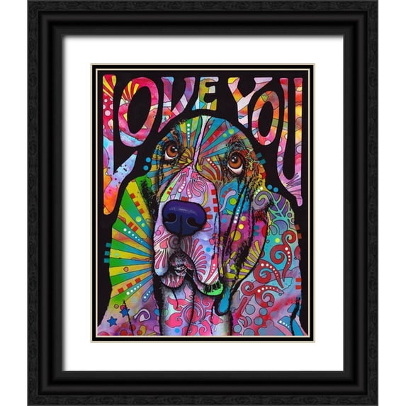 Dean Russo Collection 12x14 Black Ornate Wood Framed with Double Matting Museum Art Print Titled - Love You Basset