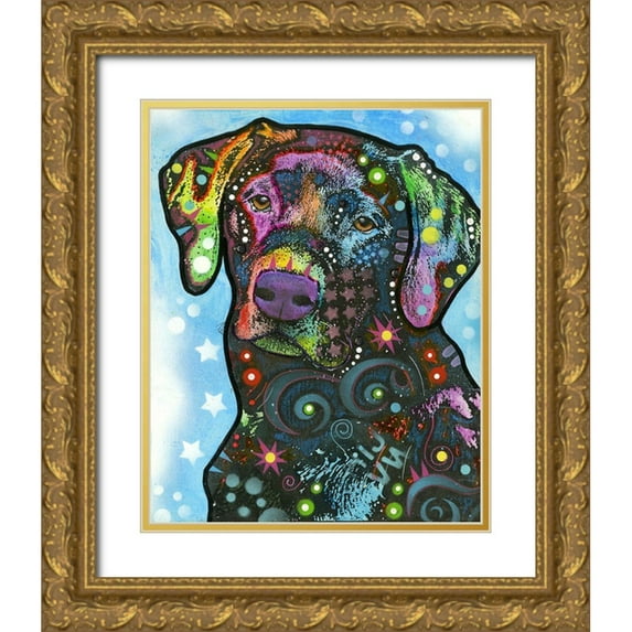Dean Russo Collection 12x14 Gold Ornate Wood Framed with Double Matting Museum Art Print Titled - Blue Lab