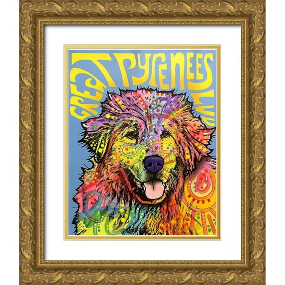 Dean Russo Collection 12x14 Gold Ornate Wood Framed with Double Matting Museum Art Print Titled - Great Pyrenees