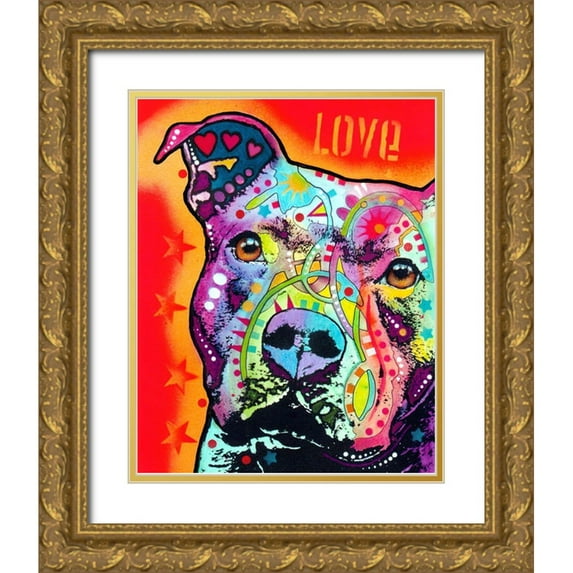 Dean Russo Collection 12x14 Gold Ornate Wood Framed with Double Matting Museum Art Print Titled - Thoughtful Pitbull