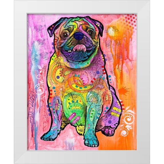 Dean Russo Collection 12x14 White Modern Wood Framed Museum Art Print Titled - Pugs And Kisses