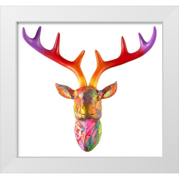 Dean Russo Collection 13x12 White Modern Wood Framed Museum Art Print Titled - Deer Bust