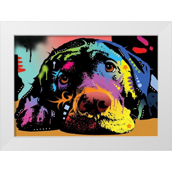 Dean Russo Collection 14x11 White Modern Wood Framed Museum Art Print Titled - Lying Lab