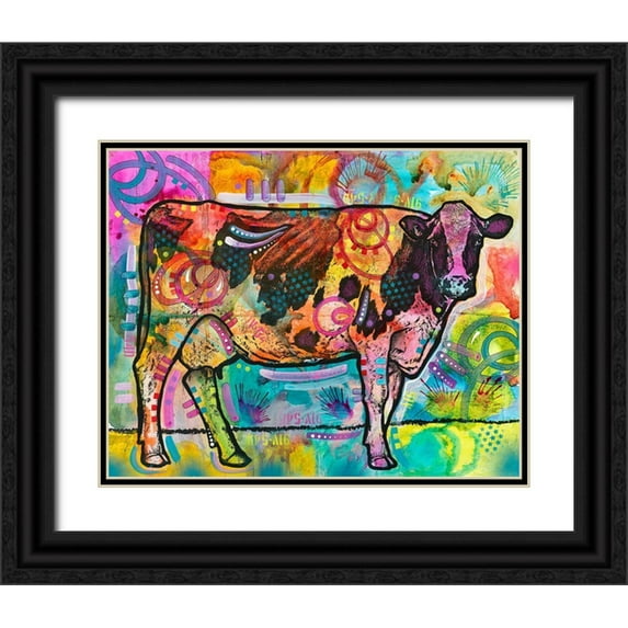 Dean Russo Collection 14x12 Black Ornate Wood Framed with Double Matting Museum Art Print Titled - Cow - Mooove Over Rover
