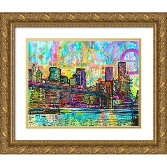 Dean Russo Collection 14x12 Gold Ornate Wood Framed with Double Matting Museum Art Print Titled - NYC-Brooklyn Bridge