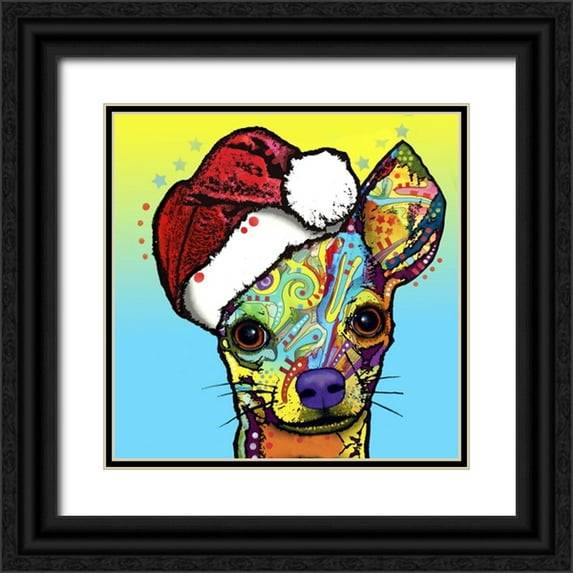 Dean Russo Collection 15x15 Black Ornate Wood Framed with Double Matting Museum Art Print Titled - Chihuahua Christmas