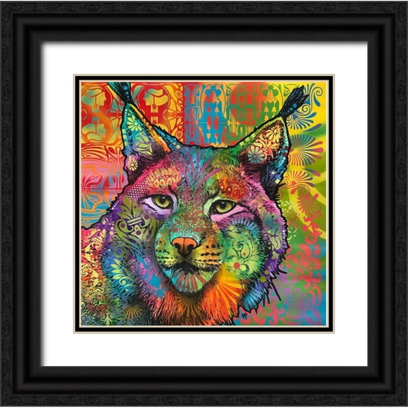 Dean Russo Collection 15x15 Black Ornate Wood Framed with Double Matting Museum Art Print Titled - The Lynx