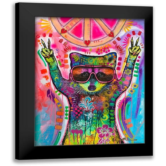 Dean Russo Collection 15x18 Black Modern Framed Museum Art Print Titled - Cosmic Trash Panda for Universal Peace