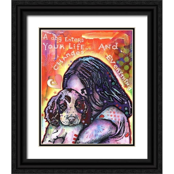 Dean Russo Collection 15x18 Black Ornate Wood Framed with Double Matting Museum Art Print Titled - A Dog Changes Everything