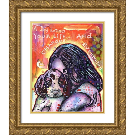 Dean Russo Collection 15x18 Gold Ornate Wood Framed with Double Matting Museum Art Print Titled - A Dog Changes Everything