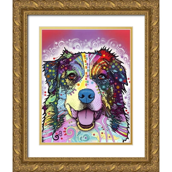 Dean Russo Collection 15x18 Gold Ornate Wood Framed with Double Matting Museum Art Print Titled - Australian Shepherd
