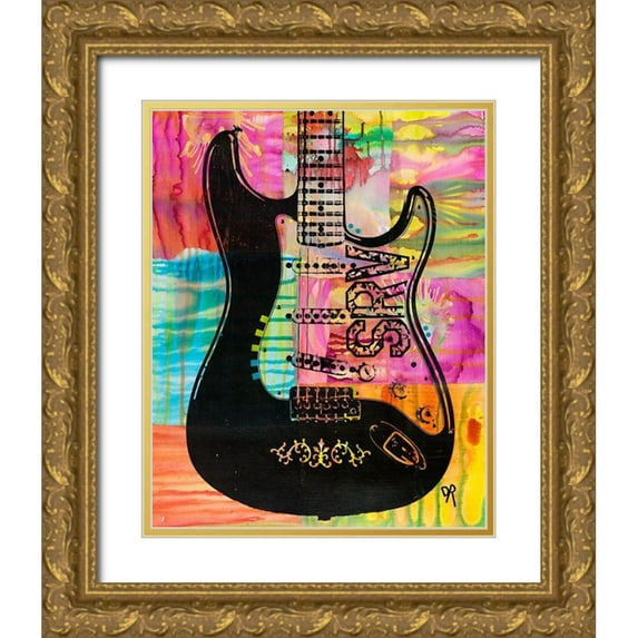 Dean Russo Collection 15x18 Gold Ornate Wood Framed with Double Matting Museum Art Print Titled - SRV Guitar