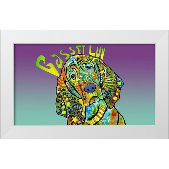 Dean Russo Collection 18x12 White Modern Wood Framed Museum Art Print Titled - Basset Luv
