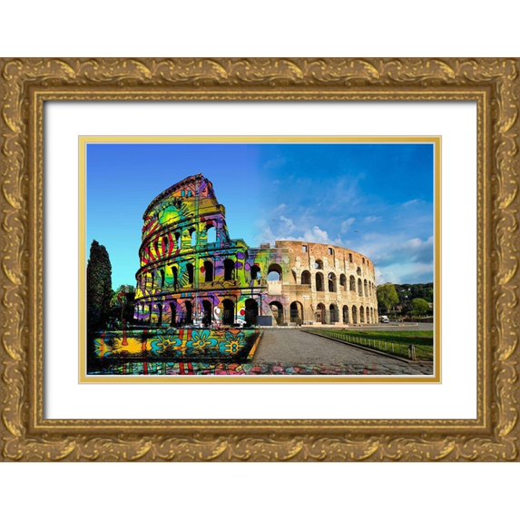 Dean Russo Collection 18x13 Gold Ornate Wood Framed with Double Matting Museum Art Print Titled - Colosseum Exposed