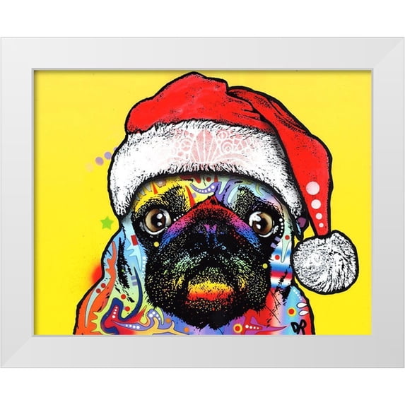 Dean Russo Collection 18x15 White Modern Wood Framed Museum Art Print Titled - Pug Christmas Edition